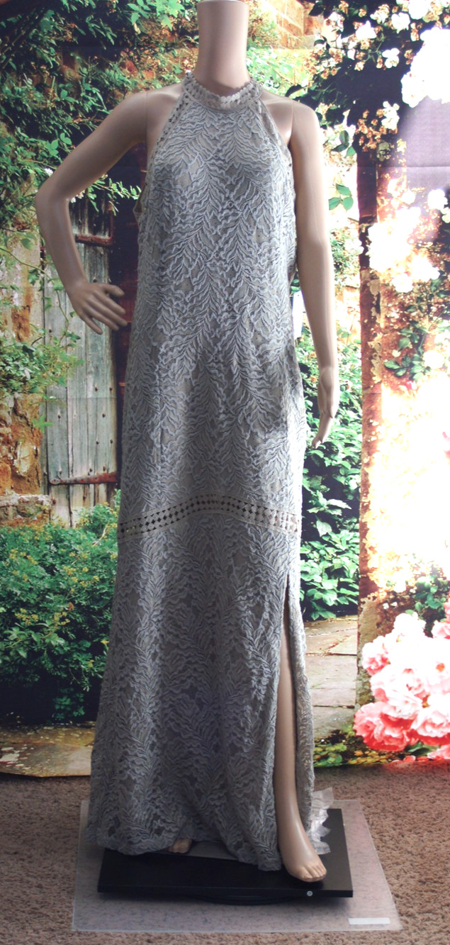 Guess Gray Lace Halter Neck Gown size XL